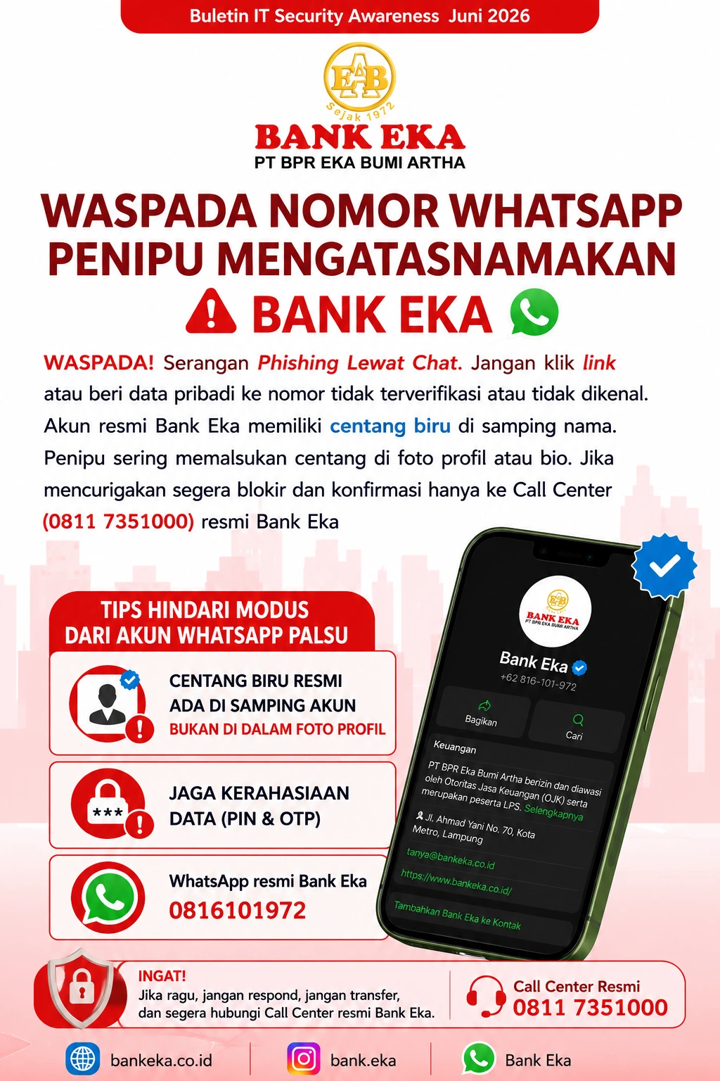 Waspada Nomor WhatsApp Penipu yang Mengatasnamakan Bank Eka